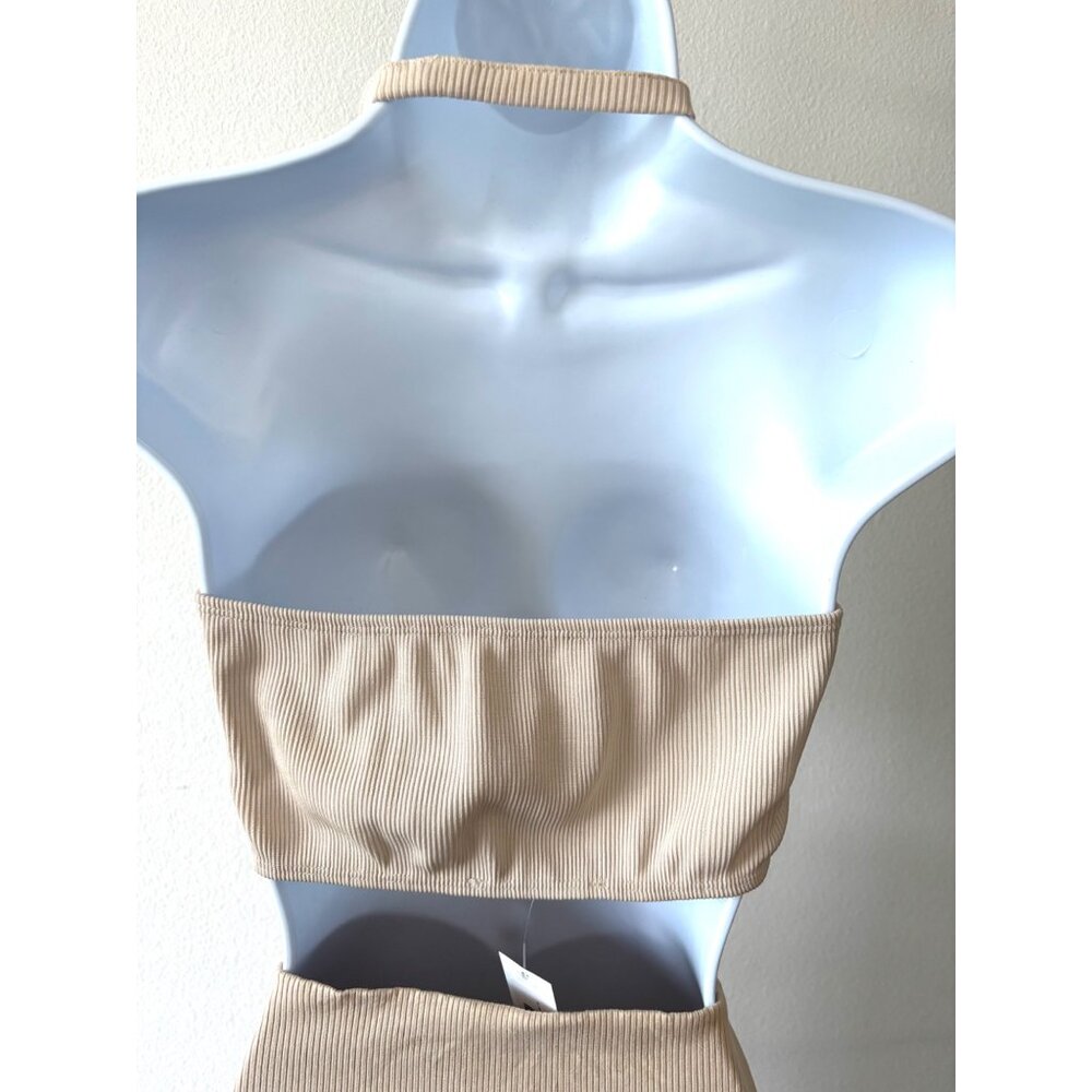 NWT Kimberly Taylor Bralette M Beige Ribbed Halter Top Resort Y2K Coastal Chic - Picture 11 of 14